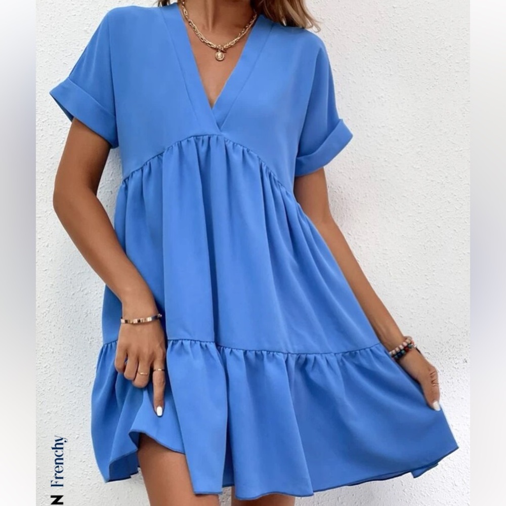 SHEIN frenchy roll cuff ruffle hem solid dress